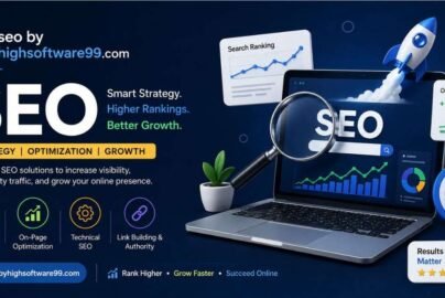 SEO illustration showing backlinks, website ranking improvement, and digital marketing growth strategy.