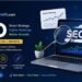 SEO illustration showing backlinks, website ranking improvement, and digital marketing growth strategy.