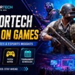 Esports gaming banner with neon style, gaming characters, and update news theme.