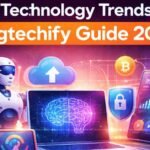 Futuristic tech trends 2026 infographic with AI, cloud, and devices