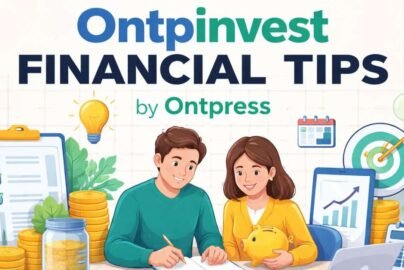 Ontpinvest financial tips illustration showing budgeting, saving, and investment planning scene